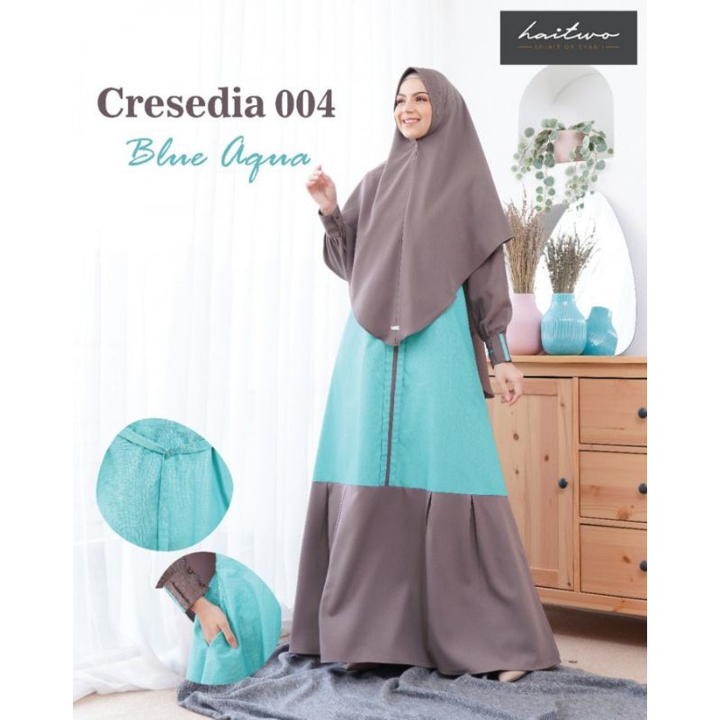 PROMO GAMIS HAIHAI CRESEDIA 004 04 BLUE AQUA ORIGINAL BY HAITWO FASHION DRESS BAJU BUSANA MUSLIM WAN