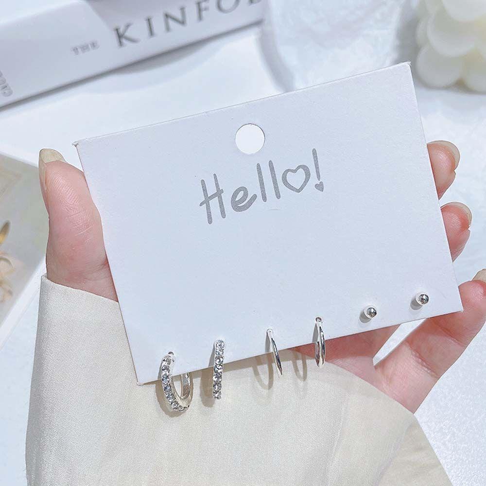 Mxbeauty Anting Hoop Logam Wanita Kreatif Memutar Geometri Perak Perancis Berbentuk C Anting-Anting Perempuan Anting-Anting Set