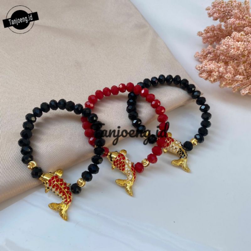 Gelang Tangan Wanita Crystal Ceko Gelang Kristal Ceko Liontin Ikan Koi