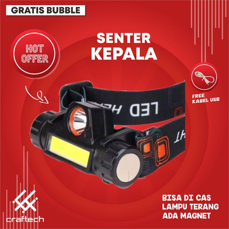 Senter Kepala LED - Headlamp 2 in 1