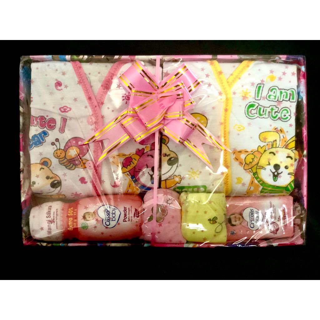 Kado Jenguk bayi / Kado Lahiran / Paket Kado Bayi Newborn / Baby Gift Box plus Setelan / parcel bayi-Mix PINK