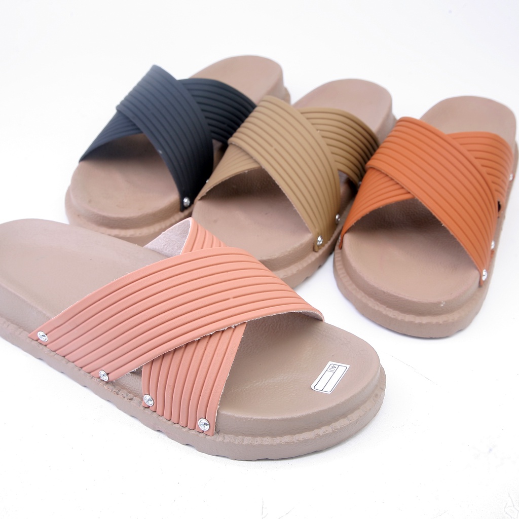 SANDAL WANITA PLATFORM SILANG GARIS SLOP KOKOP