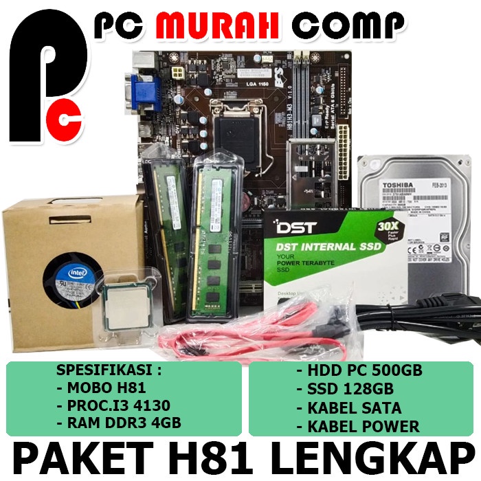 Mainboard Mobo Paket lengkap rakitan tanpa casing H81 i3 Haswell