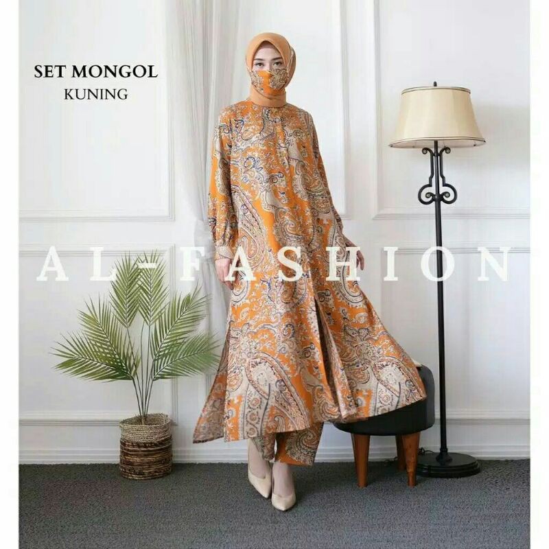 ONE SET CELANA + LONG TUNIK ARAB MONGOL TUNIK MUSLIM SET TERBARU TUNIK MUSLIM MOTIF