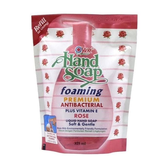

Yuri Hand Soap Premium Antibacterial Rose Pouch 375 mL merah