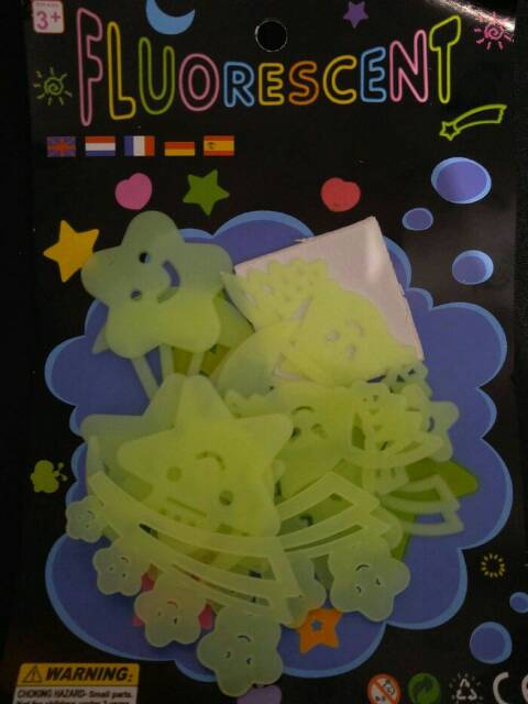 Sticker Glow In The Dark Stiker Fosfor Fluorescent Balon Udara Smile Star Rainbow Angel Flower Bunga