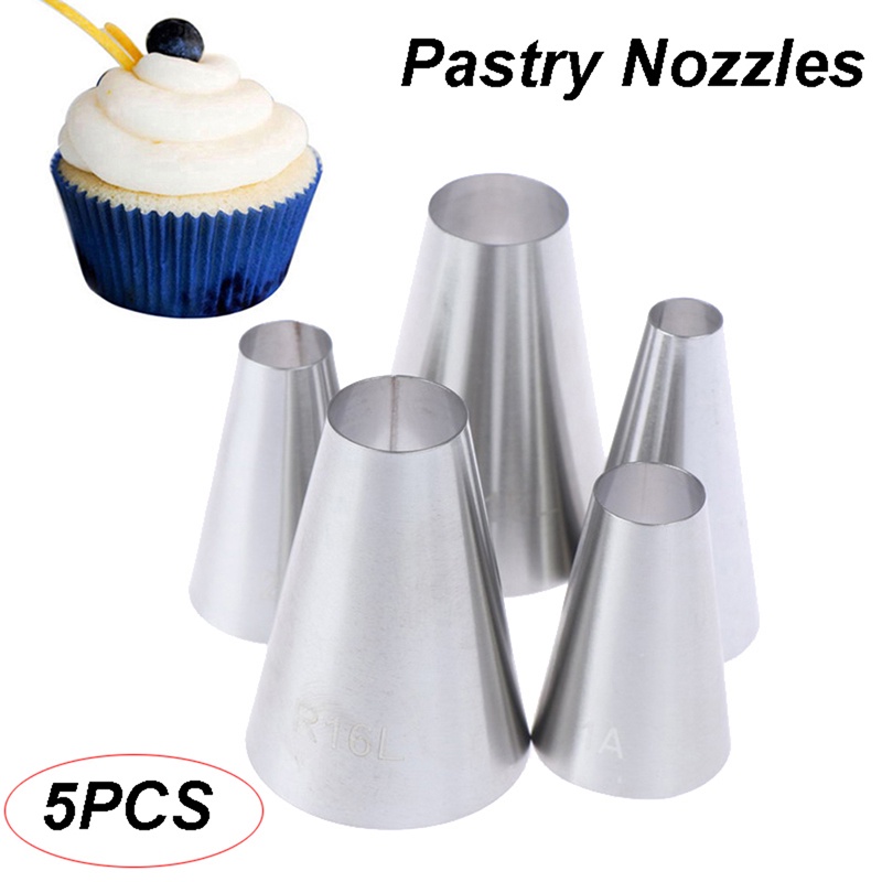 5pcs / Set Nozzle Icing Piping Bentuk Bulat Besar Untuk Dekorasi Kue Pastry