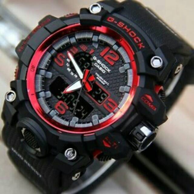 Jam tangan Gshock Casio DUALTIME GWG1000 hitam list merah