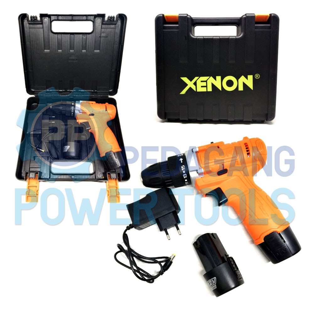 MESIN BOR CORDLESS CHARGER XENON - CORDLESS DRILL 12 V - 2 BATERAI 12V