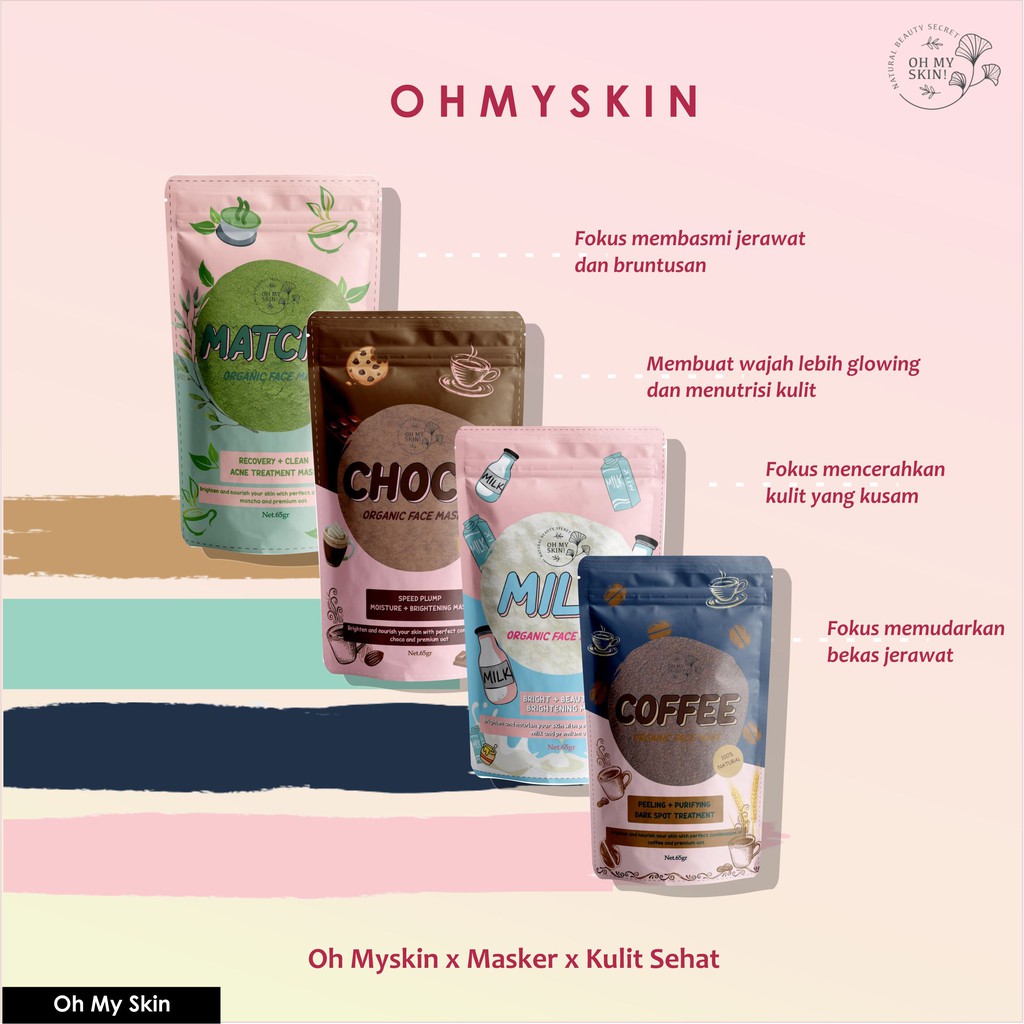 MASKER WAJAH PREMIUM OAT BUBUK OHMYSKIN! 65 Gram (Matcha, Choco, Milk, coffe) OH MY SKIN