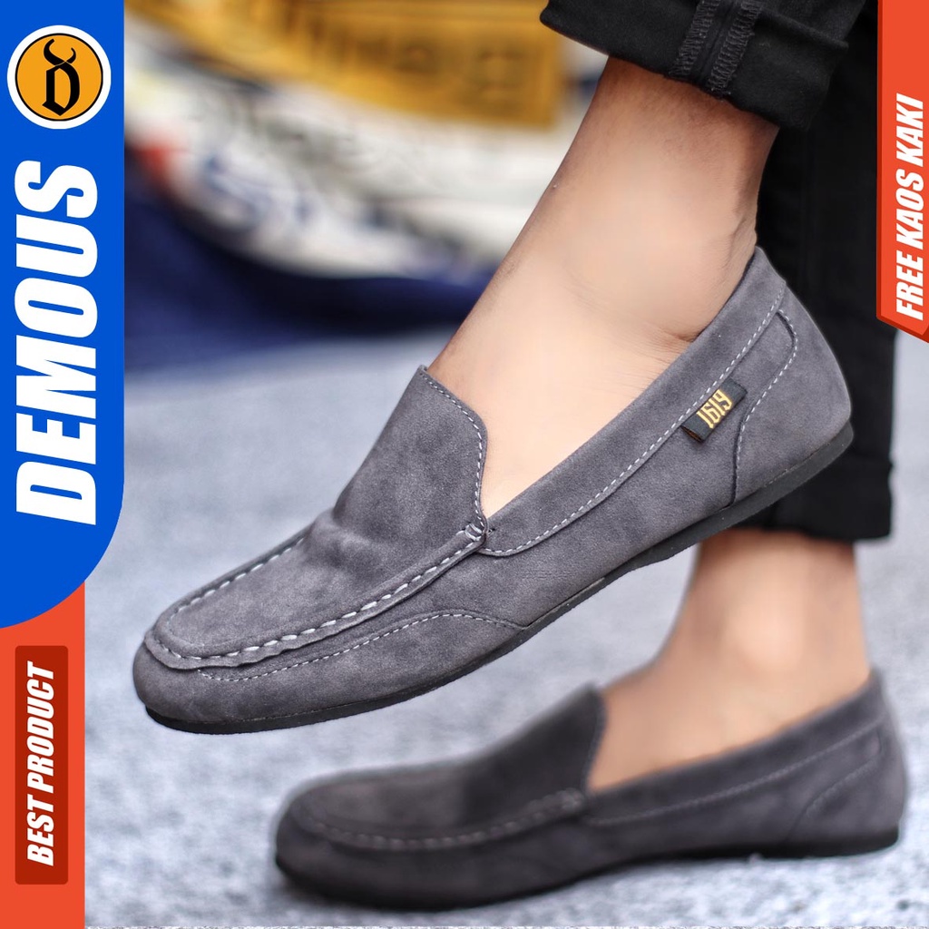 Demous Modnes Sepatu Slip on Pria Santai Casual Formal Suede Kerja Hitam