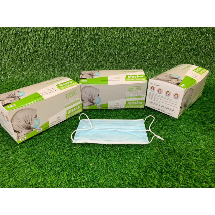 MASKER SHUMU HIJAB / HEADLOOP KEMENKES 3 PLY - 1 BOX 50 PCS