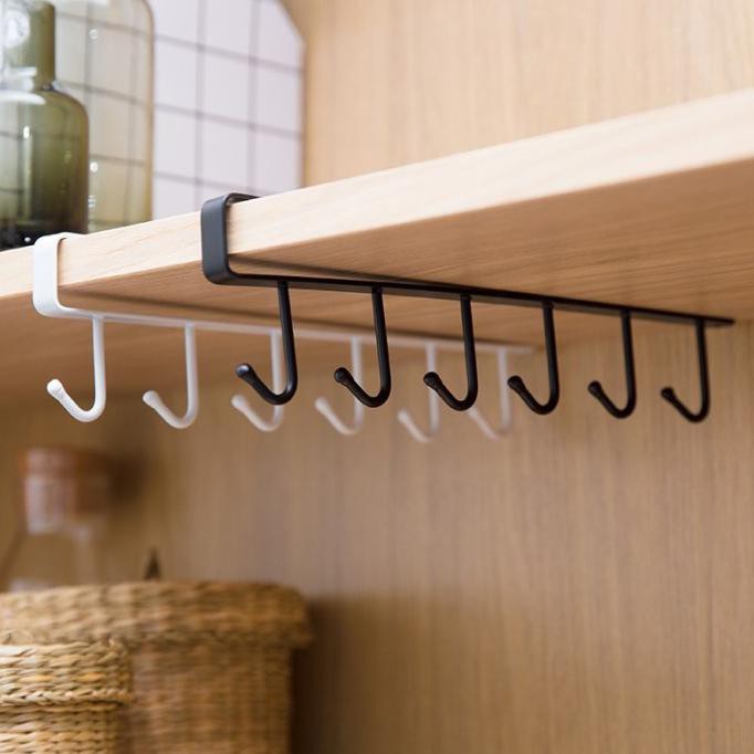 PROMO Gantungan Dapur 6 Hook Besi Hitam Cantolan Rak Dapur Lemari Atas Selip