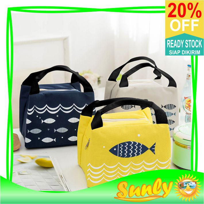 ☀ Sunly ☀ A064 Tas Bekal Karakter Ikan Lunch Cooler Bag Makanan Aluminium Kotak Makan Import