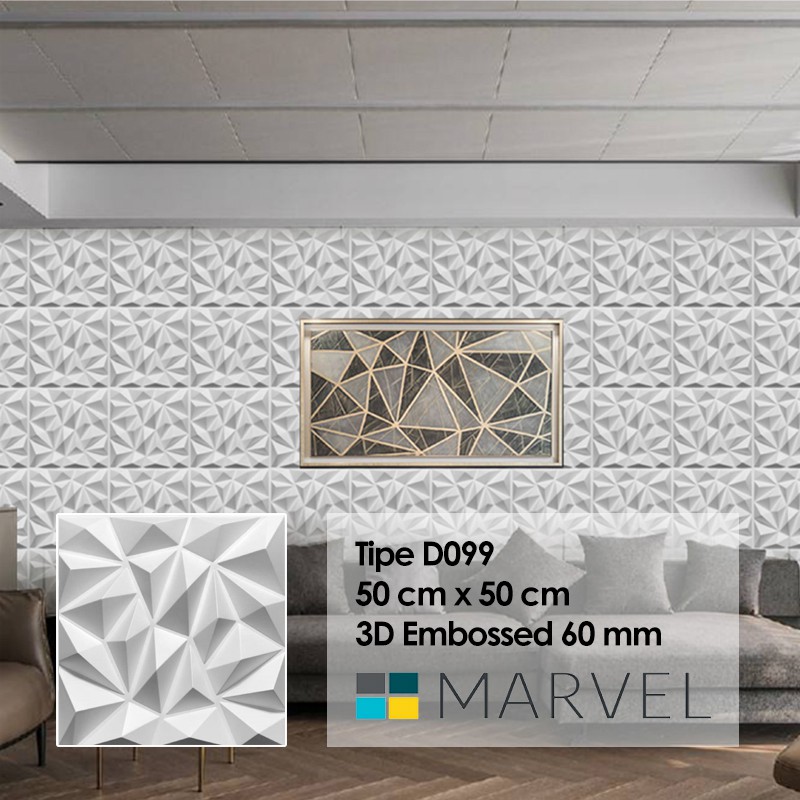 Wall Panel 3D Dinding Ornamen Bahan PVC Bisa Dibersihkan Motif Timbul MINIMAL ORDER 6 PCS-D099 50x50cm