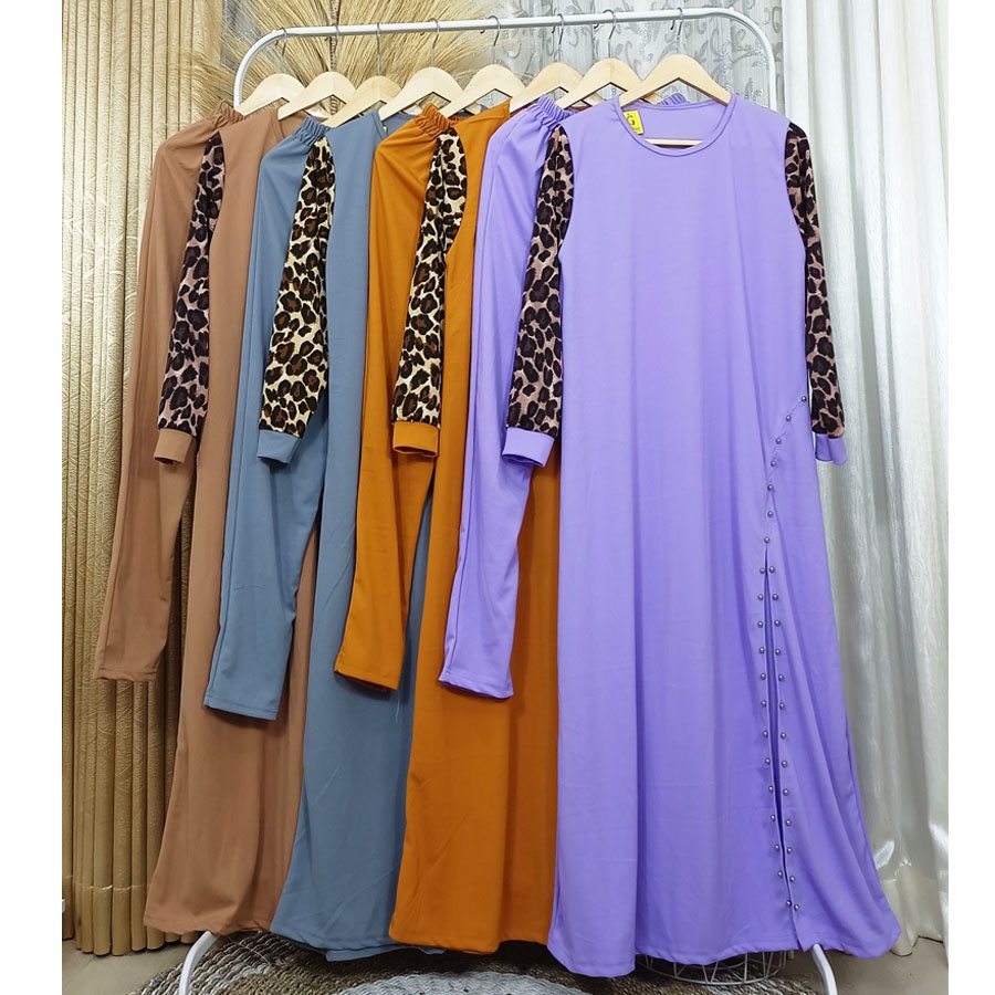 LIEN SETELAN GAMIS CELANA KOMBINASI LEOPARD BELAH MUTIARA CARLINA