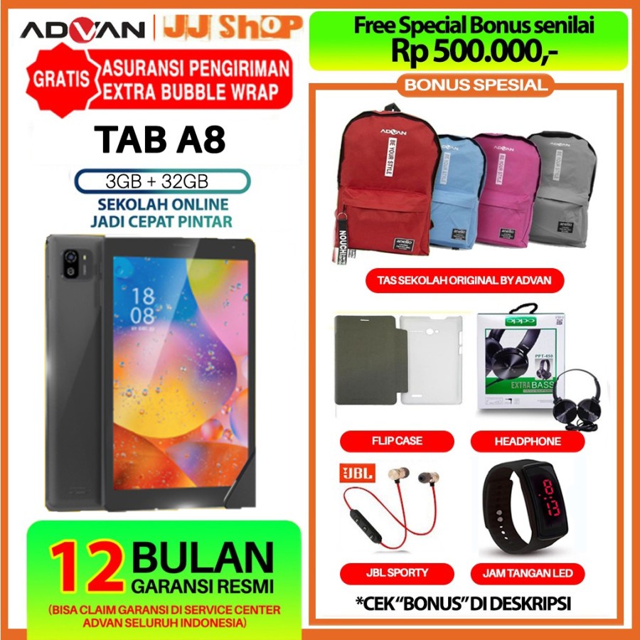 ADVAN TAB A8 3/32 GB RAM 3GB ROM 32GB GARANSI RESMI