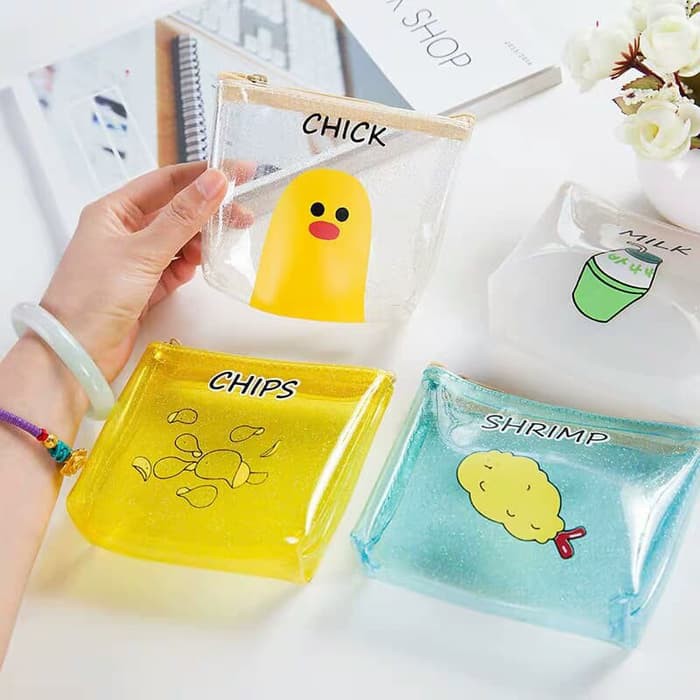 BS214 Dompet Mini Koin Transparan  Shrimps Chips Chick Milk Lucu