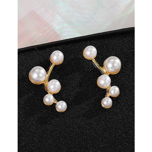 LRC Anting Tusuk Fashion Pearl Rainbow Umbrella Diamond