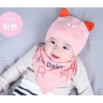 Kupluk + Celemek Bayi | Slabber Anak | Bib + Hat Baby