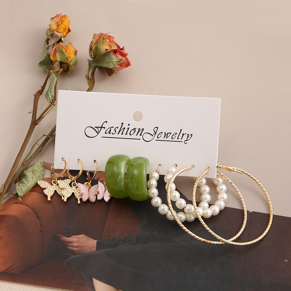 5pcs / Set Anting Tusuk Bahan Alloy Hias Mutiara + Berlian Untuk Wanita
