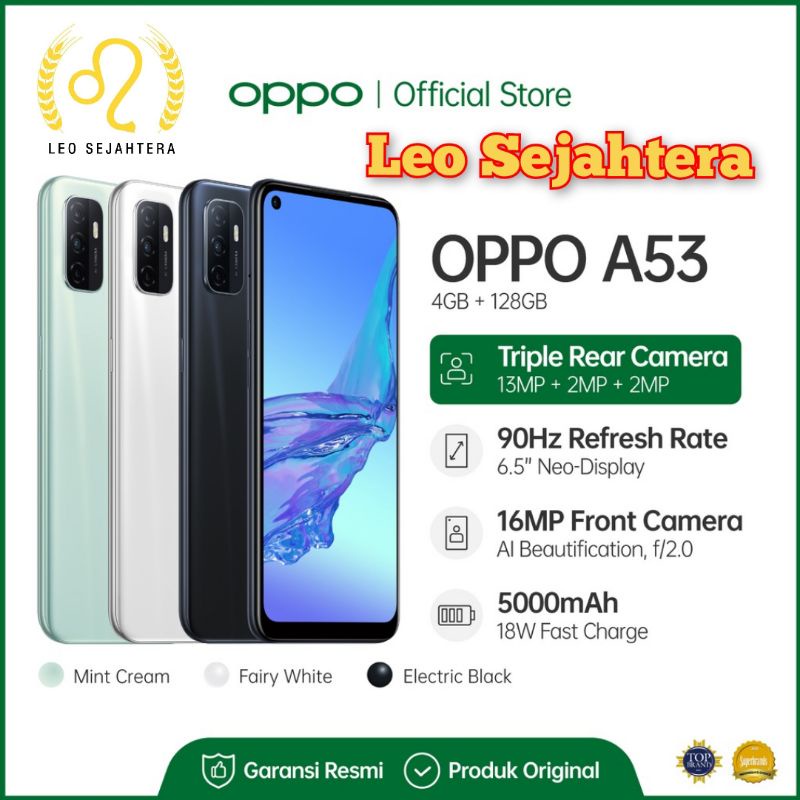 Oppo A53 ram 4gb 128gb Batere 5000 baru IMEI ok bonus case garansi resmi Oppo Indonesia 1 tahun