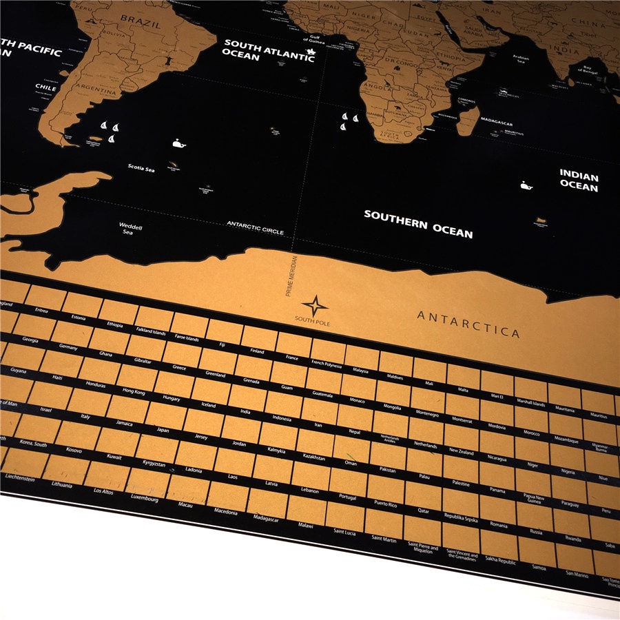 Wu Fang Poster Scratch Map Peta Dunia Versi National Flag ZJPM018 HITAM