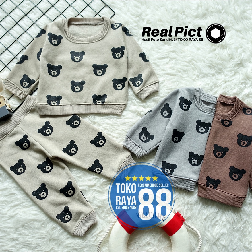 [SJK-RF15] TOKO RAYA 88, Setelan Sweater Fleece Anak 1 - 2 Tahun, Jaket Bayi RED FOREST Beruang Full