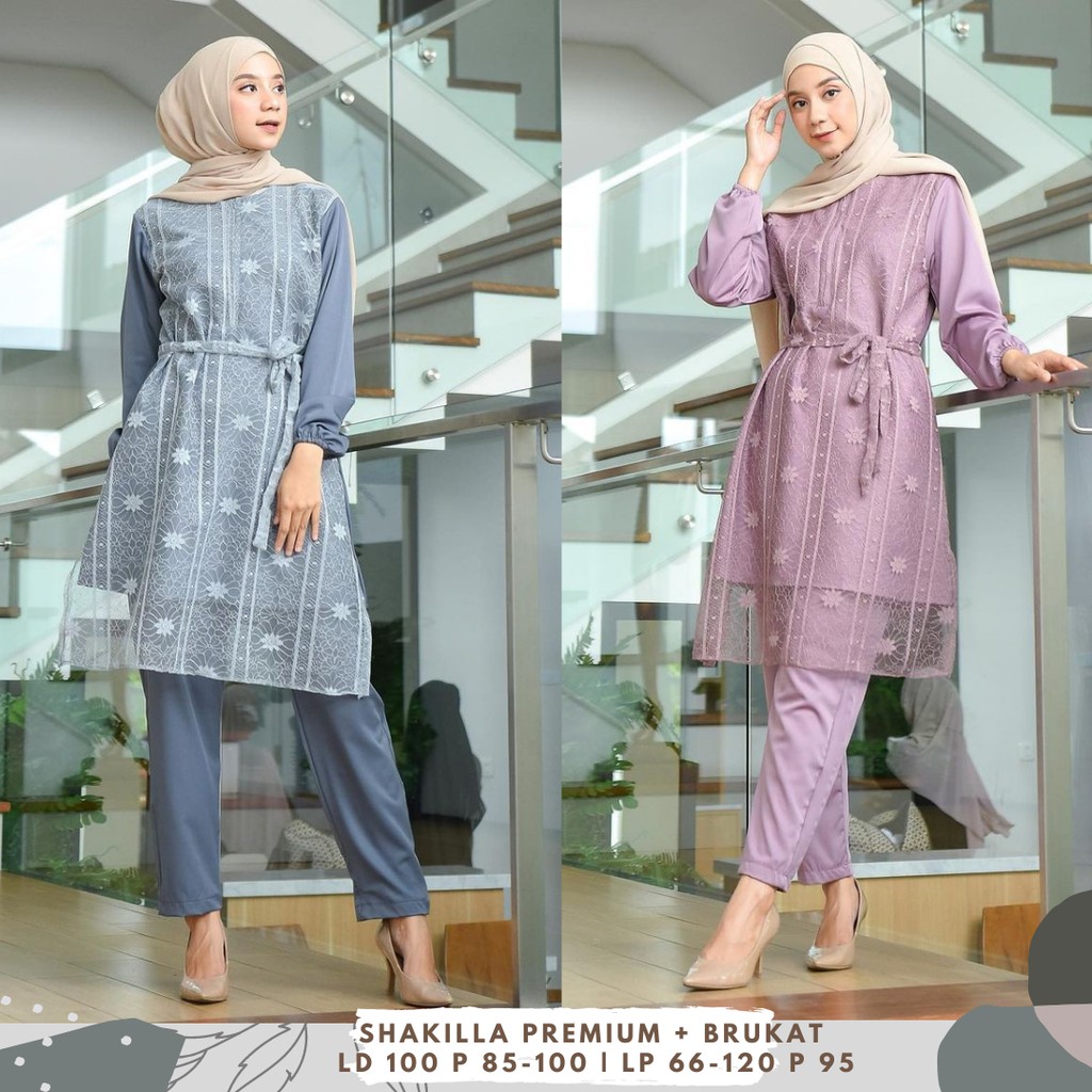 Melinda Brukat One Set/Setelan Brukat Ld 100/One Set Kondangan/Setelan Tunik Kondangan/One Set Lilac