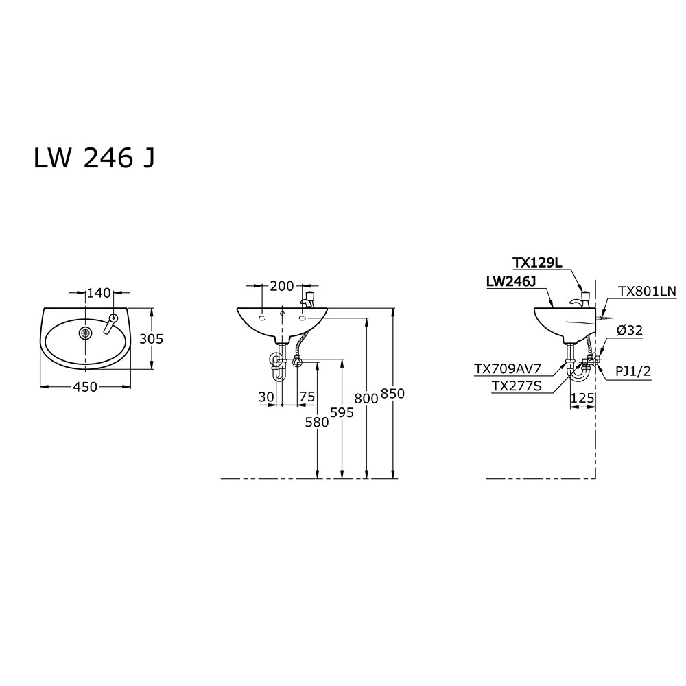 Wastafel toto SET LW 246 J Fullset Tinggal Pasang