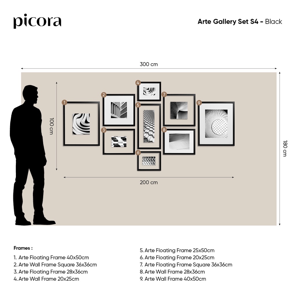 PICORA ARTE Gallery Set S4-Frame Pigura Bingkai Foto Dinding-9pcs