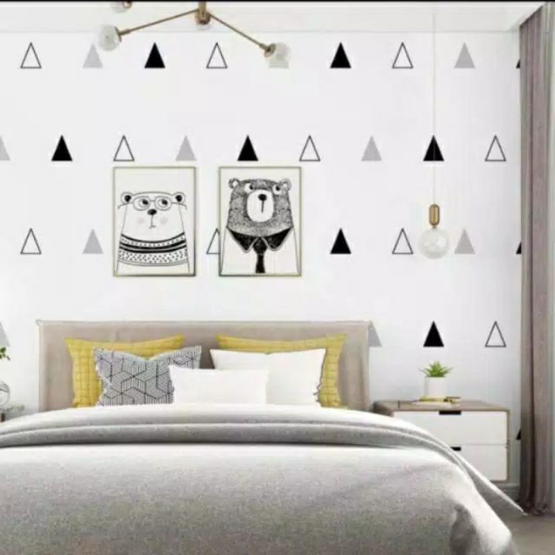 Wallpaper Dinding Motif Segitiga Abu Kecil Ukuran Panjang 10Meter x Lebar 45 Cm