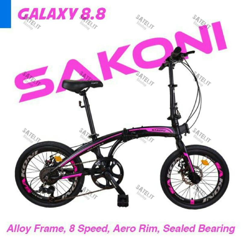 Sepeda Lipat Ukuran 20 Sakoni Galaxy 8.8 Merah atau Pink 8 Speed Frame Alloy