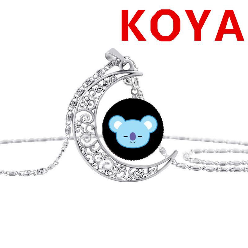 KPOP BTS BT21 Time Gemstone Necklace Silver Half Moon Pendant Chain Accessories