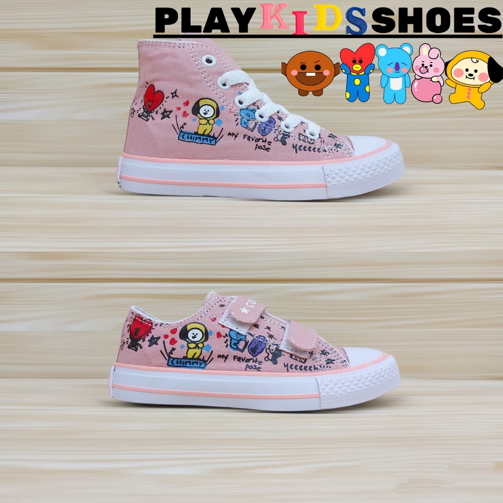 SEPATU ANAK PEREMPUAN | SEPATU SNEAKERS ANAK PEREMPUAN | SEPATU ANAK UMUR 1 2 3 4  5 6 7 TAHUN | SEPATU ANAK KARAKTER BTS/BT21 WARNA PEACH SIZE 21-35