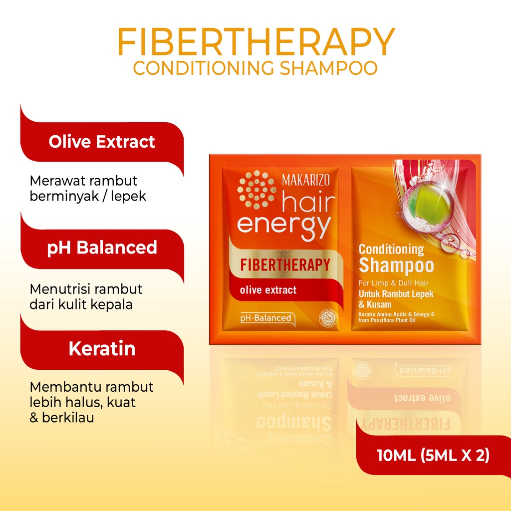 Makarizo Hair Energy Fibertherapy  Conditioning Shampoo Olive 10 mLx12 / Shampo Kondisioner-1