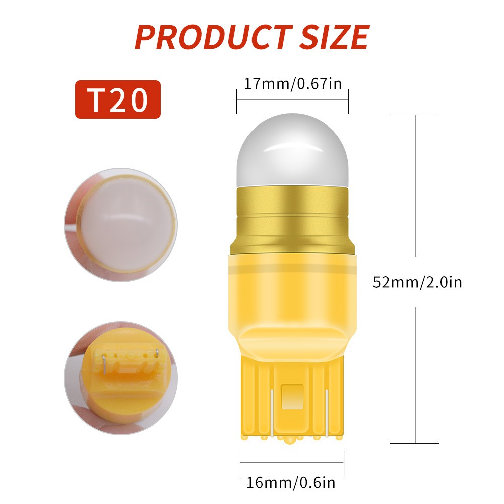 1pc Lampu LED T20 7443 W21 / 5W 3030 Warna Amber Untuk DRL / Sein / Rem Mobil