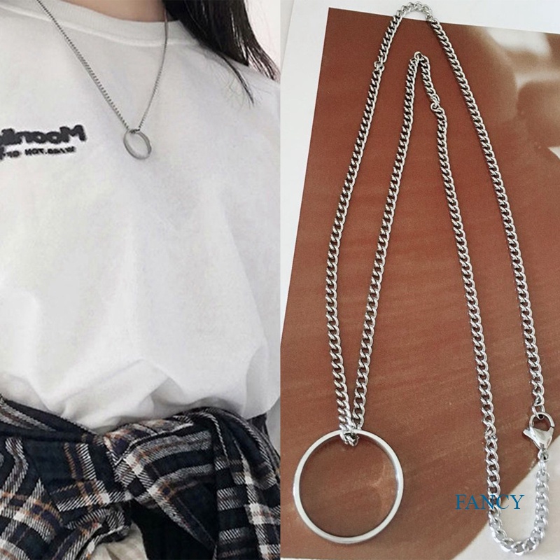Kalung Rantai Dengan Liontin Lingkaran Simple Gaya Hip Hop Untuk Pria / Wanita