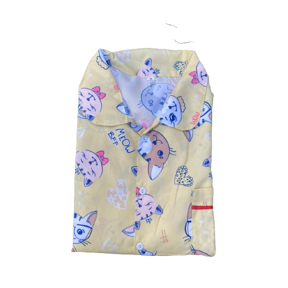 Piyama remaja/ piyama dewasa size 14-16-18-MEOW BFF KUNING