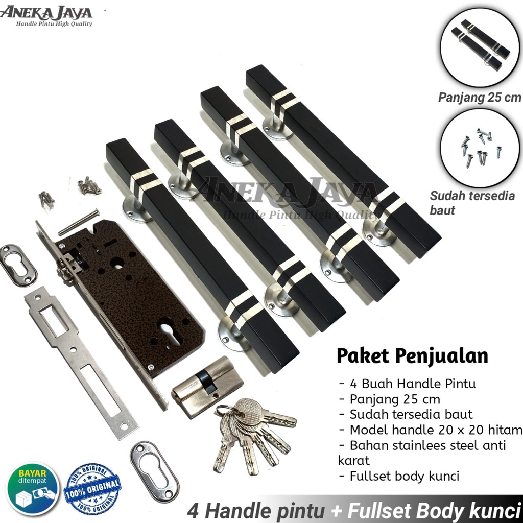 4 Gagang pintu + body kunci rumah Panjang 25 cm / Handle pintu rumah / Tarikan pintu Rumah