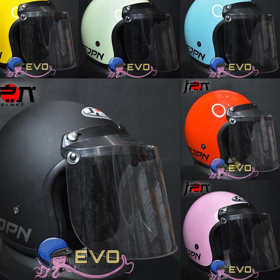 Update Terbatas HELM JPN BOGO ORIGINAL SNI KACA DATAR ORIGINAL FLAT VISOR HITAM BENING - HELM JPN RETRO