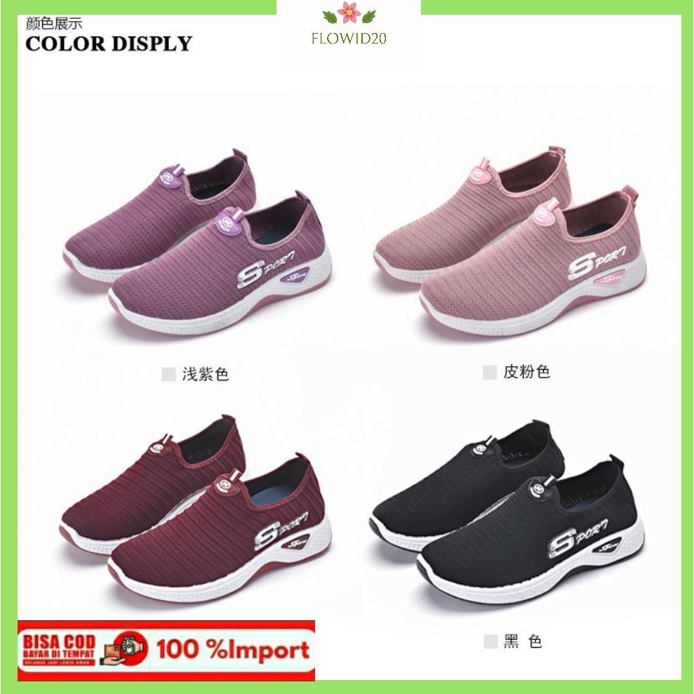 sepatu sneakers wanita rajut import tanpa tali snk 104