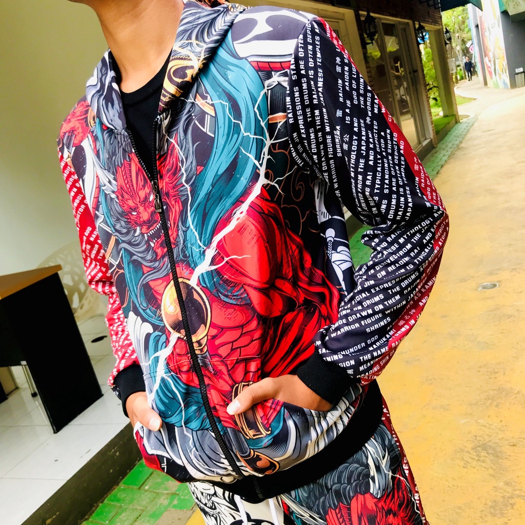 Jaket Adidaspoly Raijin Japanese Myth God Of Thunder Lightning and Storms Fullprint Anime Manga Premium