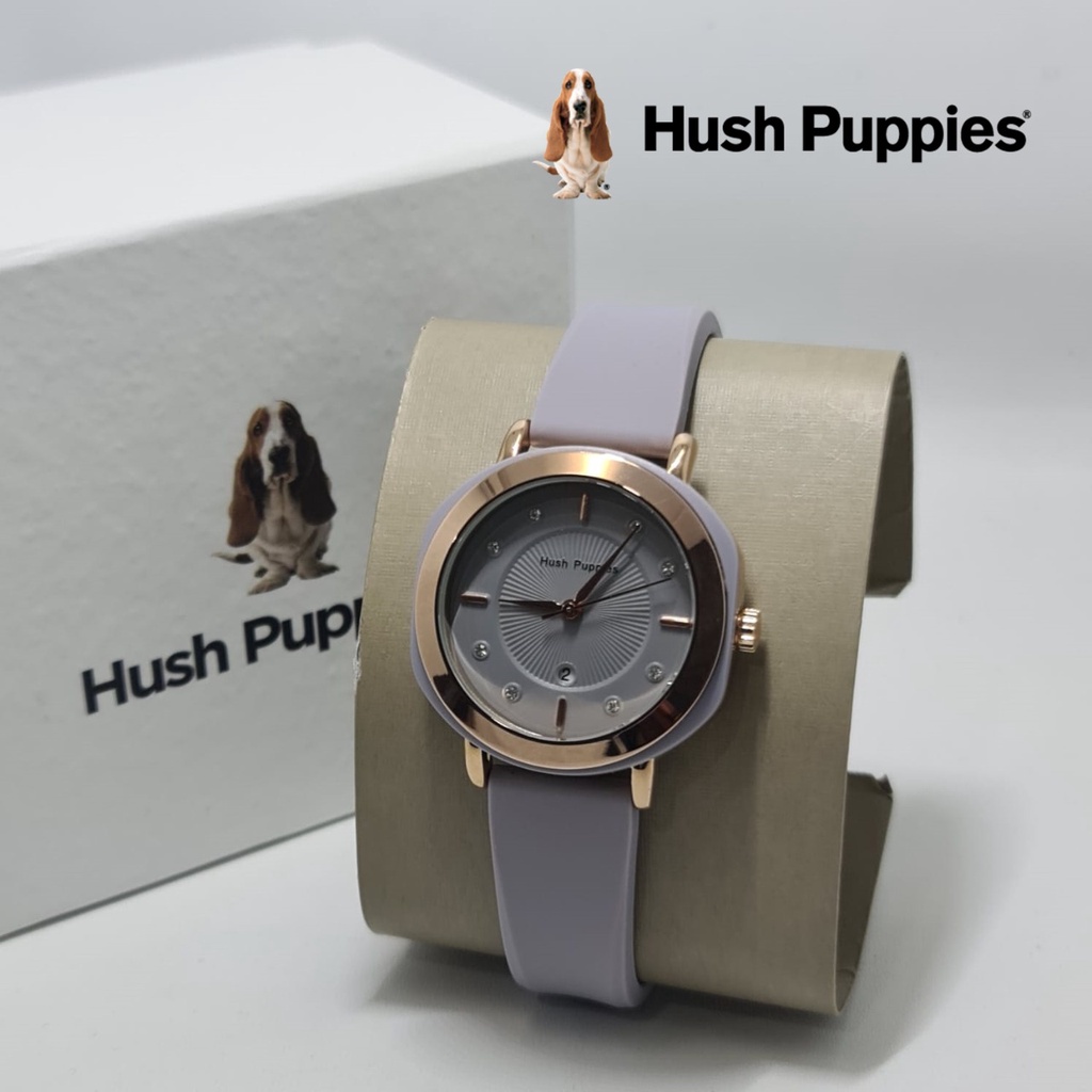 Jam Tangan Wanita Hush Puppies H6901B Tali Rubber Case Rose Tanggal Aktif Free Box &amp; Baterai