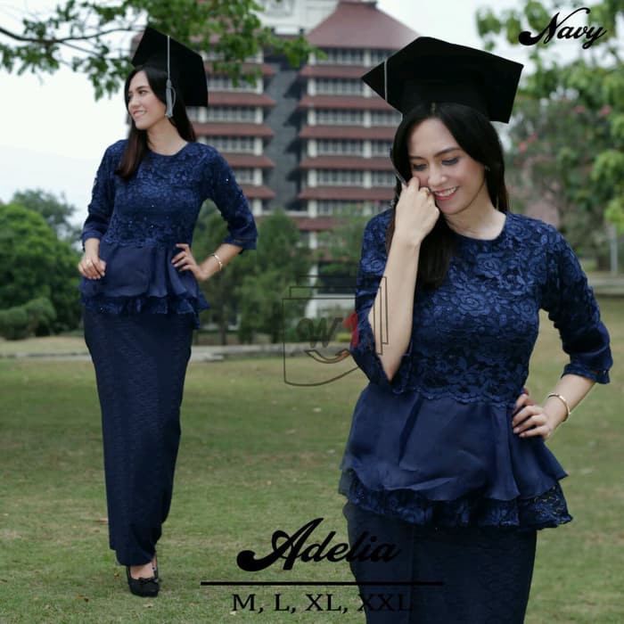 Atasan kebaya modern wisuda navy brokat bali modif L1I4 Kebaya wanita Bahan Murah Nikah Brokat Wisud