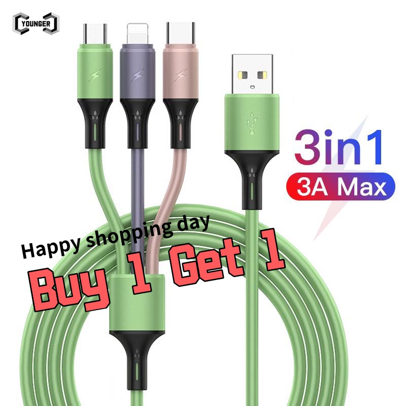 (Buy 1 Get 1) Kabel Data / Charger Micro Usb / Type c 3A Bahan Silikon Panjang 120cm Untuk Android