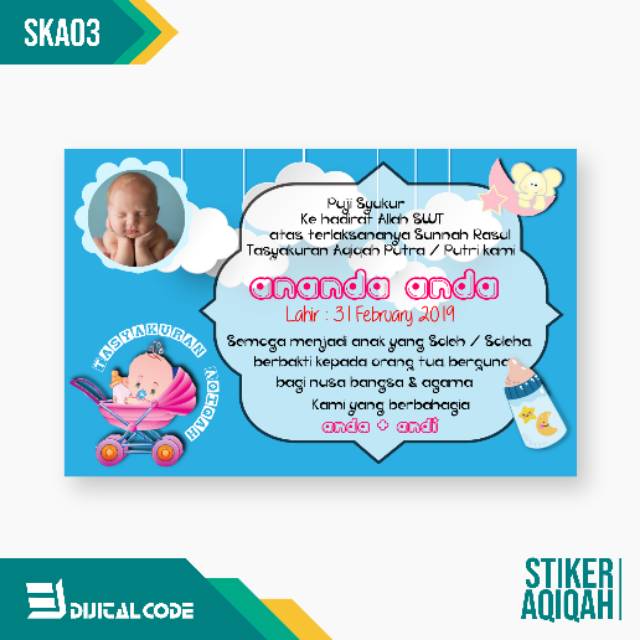 

SKA03 Stiker Label Syukuran Aqiqah Kelahiran Anak