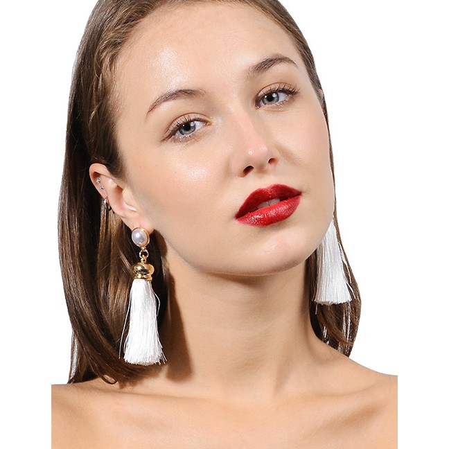 LRC Anting Tusuk Bohemia Round Shape Decorated Tassel Earrings