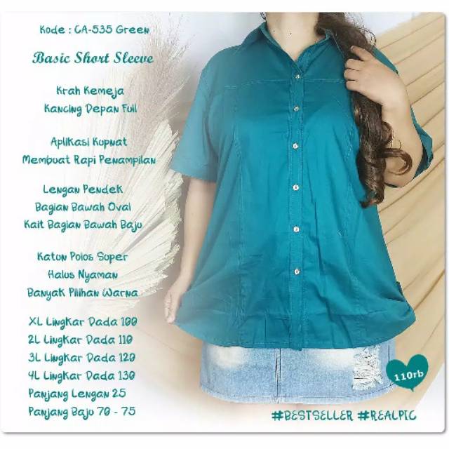 KEMEJA KANTOR WANITA KATUN LENGAN PENDEK XL XXL XXXL 4L 5L JUMBO BIG SIZE MERAH KUNING PUTIH