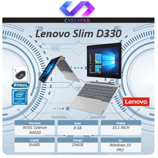 Laptop Murah Lenovo Slim D330 Flex TOUCH N4020 8GB 256GB 10.1